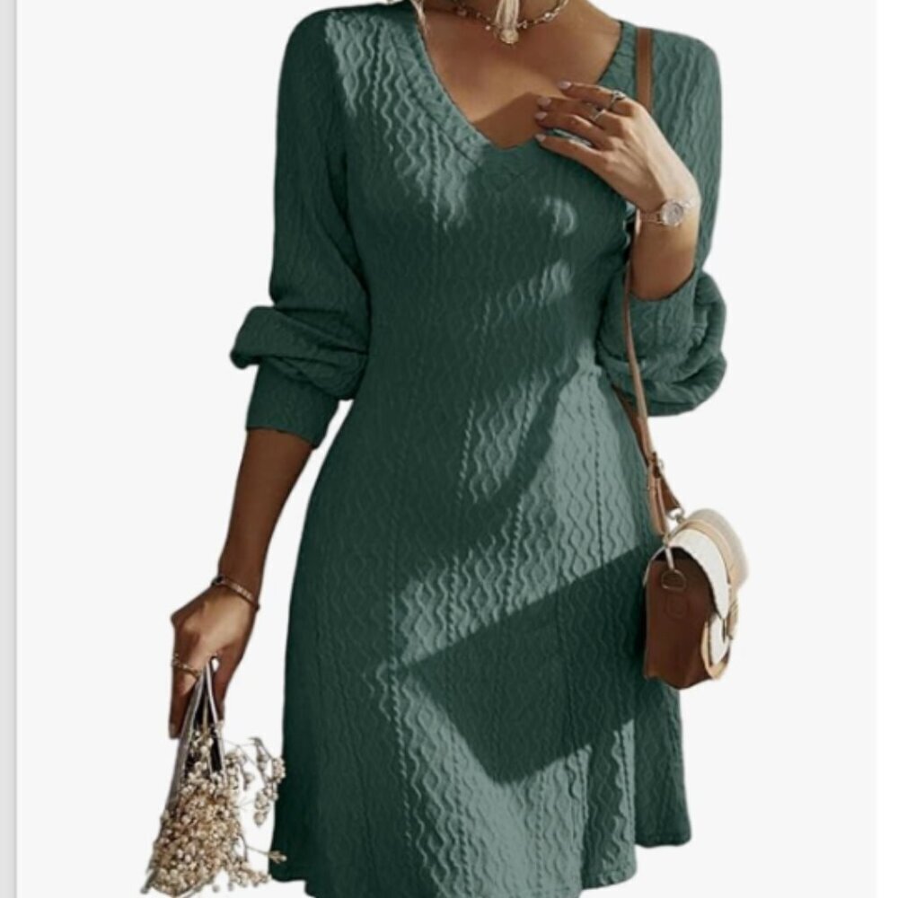Dokotoo V-Neck A-line Cable-Knit Sweater Dress Sz M Teal Green #30S